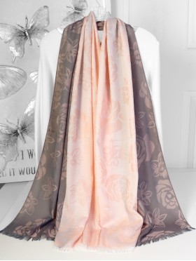 Rose Print Fashion Pashmina W/ Cut Tassels