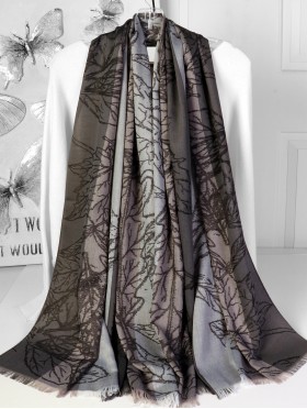 Leaves Print Fashion Pashmina W/ Cut Tassels