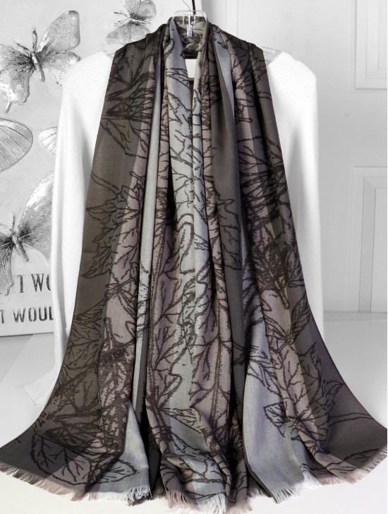 Leaves Print Fashion Pashmina W/ Cut Tassels