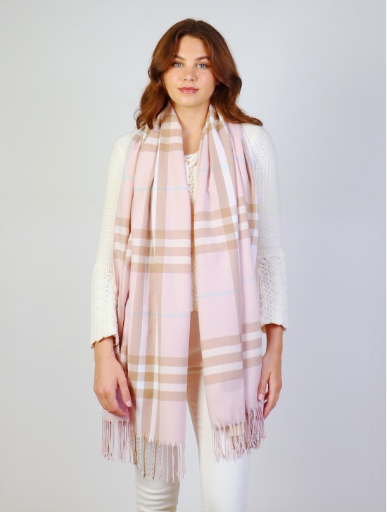 Cashmere Feeling Plaid Patterned Scarf W/ Tassels