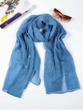 Lightweight Flower and Lace Embroidered Scarf