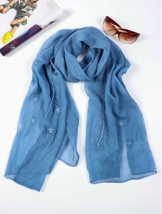 Lightweight Flower and Lace Embroidered Scarf