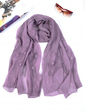 Lightweight Flower and Lace Embroidered Scarf