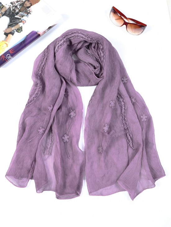 Lightweight Flower and Lace Embroidered Scarf