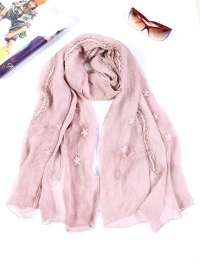 Lightweight Flower and Lace Embroidered Scarf