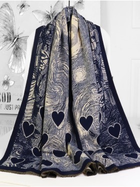 Cashmere Feeling Heart Print Premium Scarf