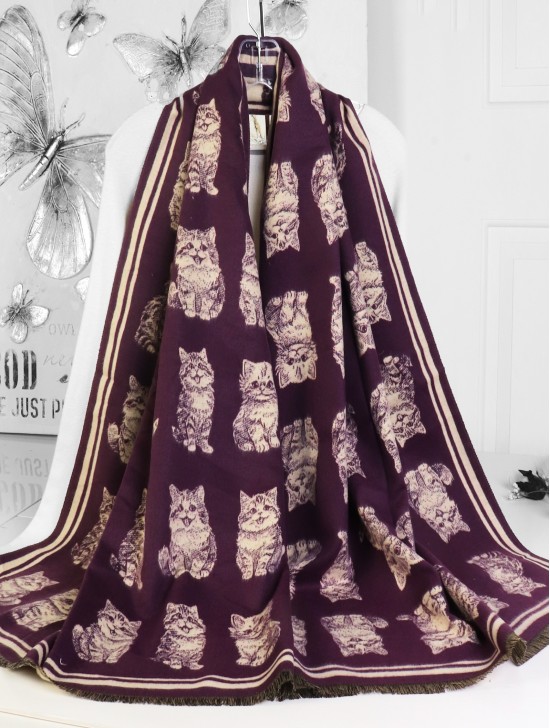 Cashmere Feeling Cat Print Premium Scarf