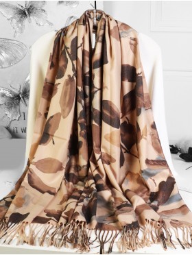 Cashmere Feeling Leaf Print Premium Scarf