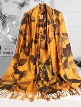 Cashmere Feeling Leaf Print Premium Scarf