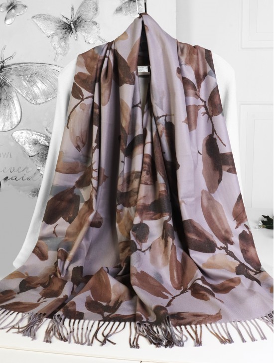 Cashmere Feeling Leaf Print Premium Scarf