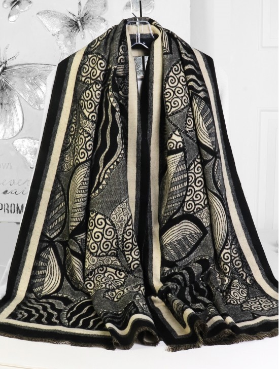 Cashmere Feeling Leaves Print Premium Scarf