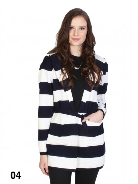 Striped Open-Front Sweater W/ Pockets