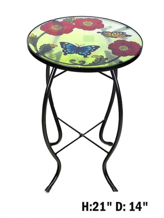 GLASS TOP IRON STAND TABLE